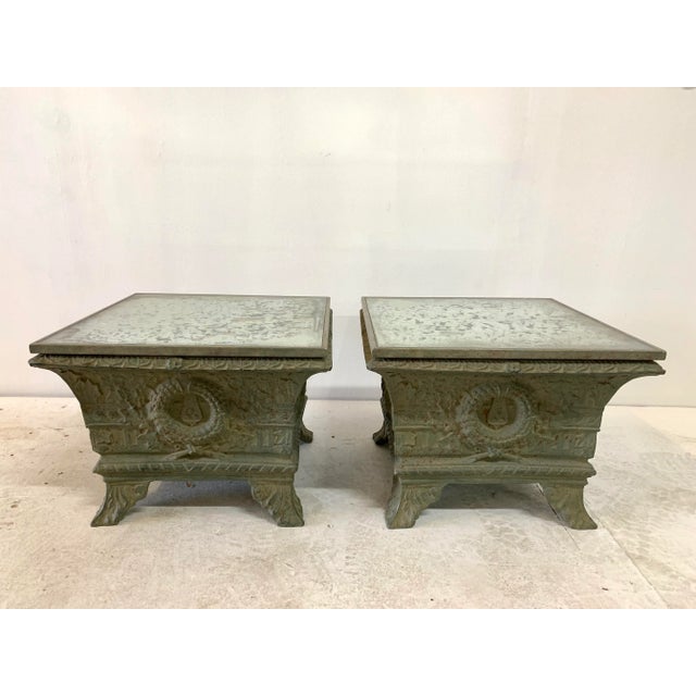 Metal Side Tables With Antiqued Mirror Tops - a Pair For Sale - Image 11 of 11