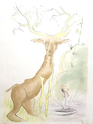 Salvador Dali - Le Cerf from Le Bestiaire de la Fontaine - Signed Engraving 1974