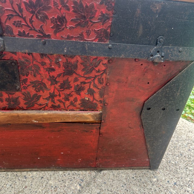 Wood Antique Child’s Red ‘Dome’ Trunk For Sale - Image 7 of 9