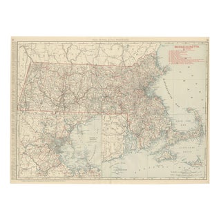 Antique Map of Massachusetts The Bay State by Ran McNally, 1899 For Sale