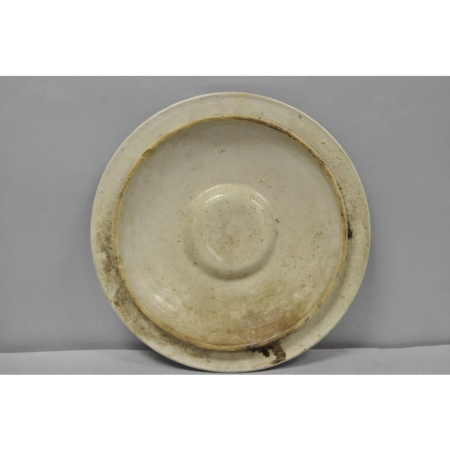 Antique American Primitive Salt Glazed Ceramic 15 Gallon Crock Pot Lid Cover For Sale - Image 12 of 15