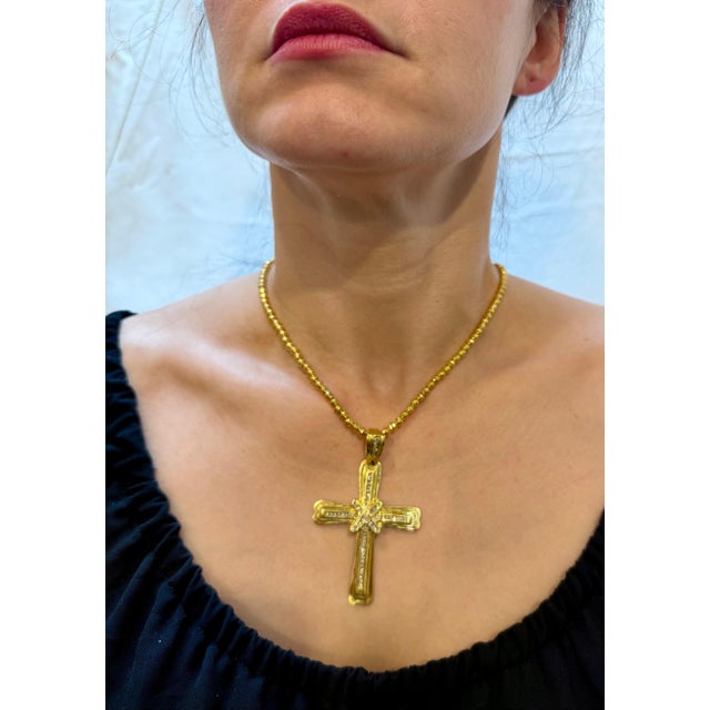 2.8 Ct White Diamond Big Cross Pendant in 14 Kt Yellow Gold with Big Bail 21.5gm For Sale - Image 10 of 18
