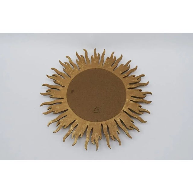 Wood Mid-Century Modern Sunburst Golden Wall Mirror, France, 1960s For Sale - Image 7 of 8
