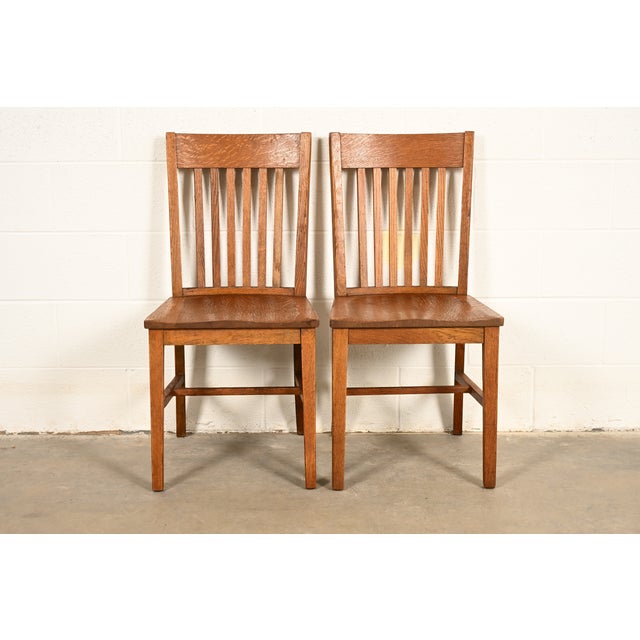 Limbert Style Antique Mission Oak Arts & Crafts Spindle Back Side Chairs or Dining Chairs, Pair For Sale - Image 14 of 14