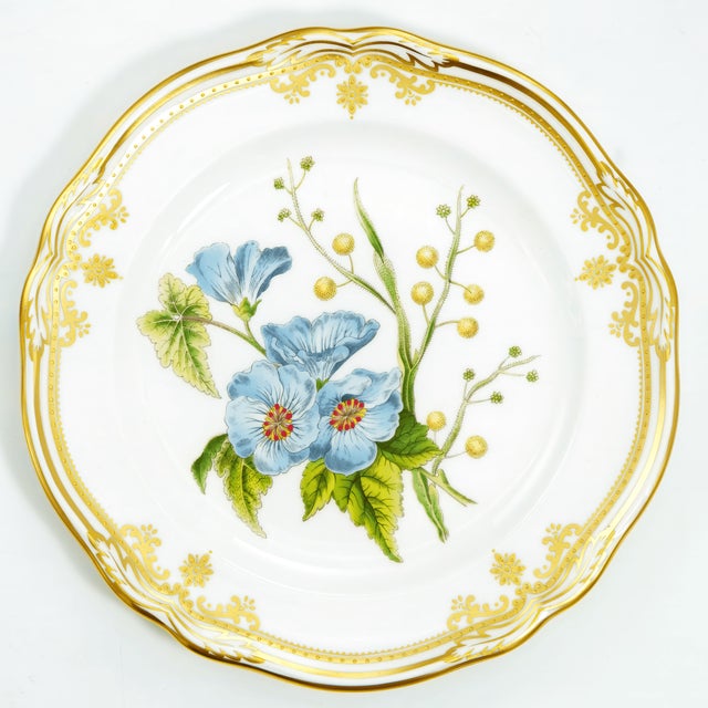 Victorian 1980s Spode Stafford Flowers Sida & Acacia English Bone China Dessert/Salad Plates- Set of 6 For Sale - Image 3 of 10