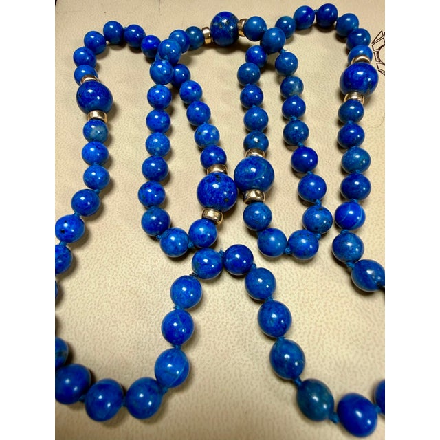 Lapis Lazuli Single Strand Necklace 14 Kt Roundel Yellow Gold , 32 Inch For Sale - Image 4 of 8