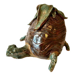 Terracotta Studio Pottery Turtle Doorstop Sculpture For Sale