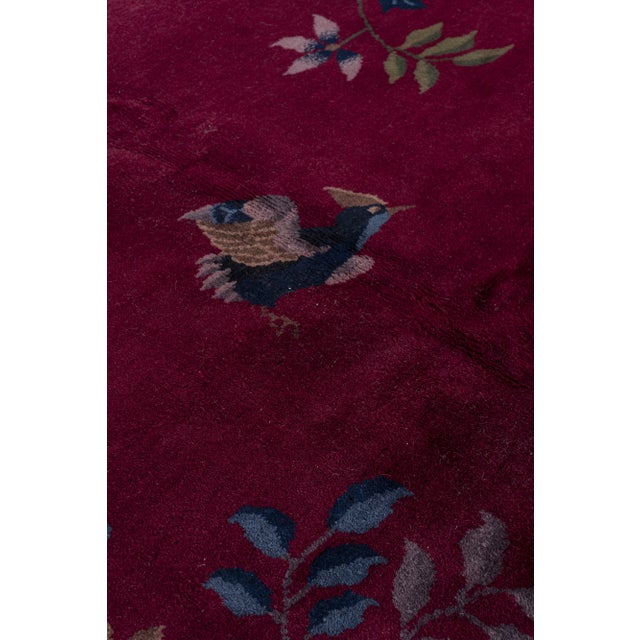 Red Antique Circa 1920's Burgundy Chinese Art Deco Hand Knotted Rug 9' X 11'6 For Sale - Image 8 of 12