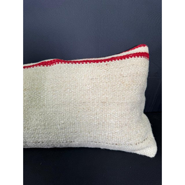 Turkish Hemp Pillow Cushion Natural Beige Red Cushion Cover 12"x46" For Sale - Image 4 of 4