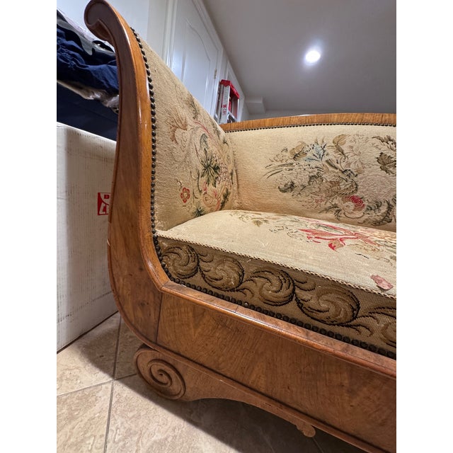 Wood * Part of a Suite of 4 Pieces! Early 19th Century Classic Charles X French Biedermeier Settee With Needlepoint Upholstery For Sale - Image 7 of 11