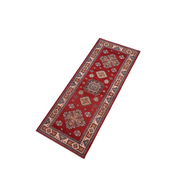 Shabby Chic Tribal Super Kazak Red/Beige Wool Runner Rug- 2'9'' X 7'10'' For Sale - Image 3 of 10