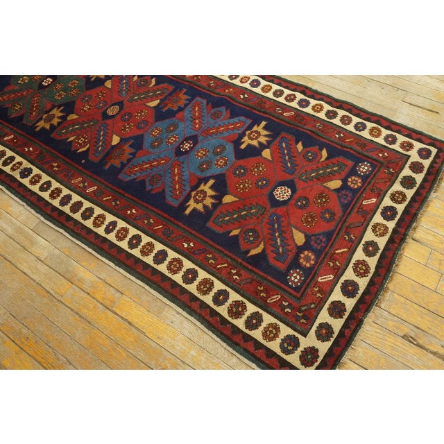 1900s Blue Navy Tribal Geometric Antique Caucasian Kazak Talish Runner Rug For Sale - Image 10 of 12