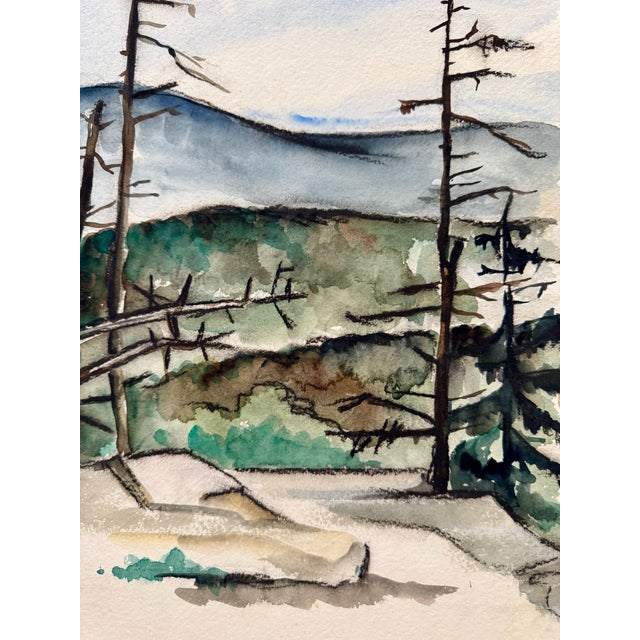 Rustic Henry Emil Salloch Original Watercolor on Paper Alpine Timberline Landscape, 1946. For Sale - Image 3 of 7