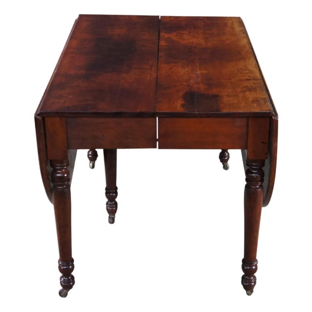 Antique American Victorian Cherry Oval Drop Leaf Farmhouse Dining Table 126" For Sale