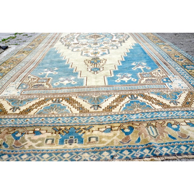 Turkish Vintage Soft Blue Turkish Rug For Sale - Image 3 of 11