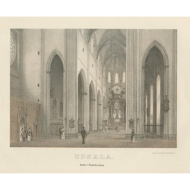 Uppsala cathedral choir interior, koret i domkyrkan, tinted lithograph 1877 : this refined interior view depicts the choir...