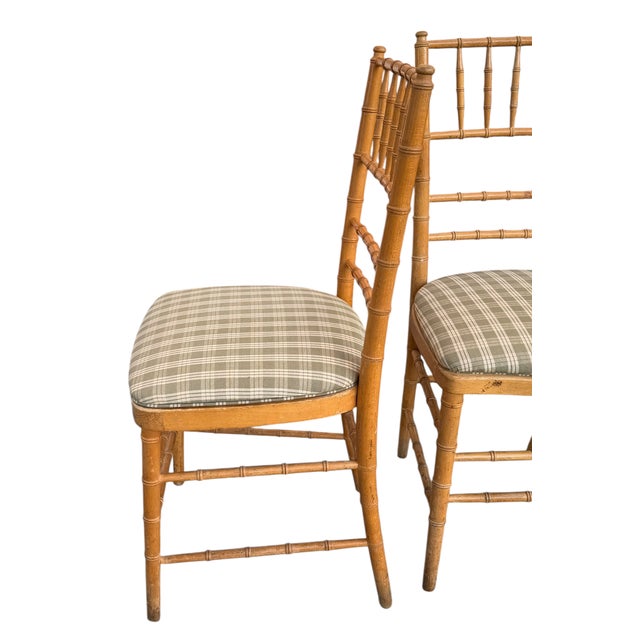 Set of 2 Vintage Swedish Beechwood Faux Bamboo Side or Dining Chairs For Sale - Image 4 of 4