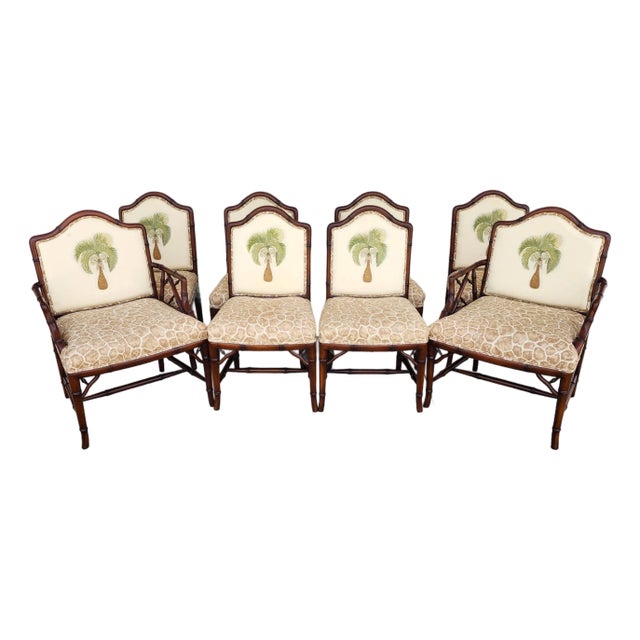 Vintage Chinese Chippendale Dining Chairs Bamboo Set of 8 For Sale