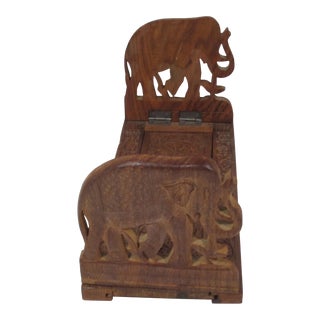Hand Carved Elephant Expandable Bookstand For Sale