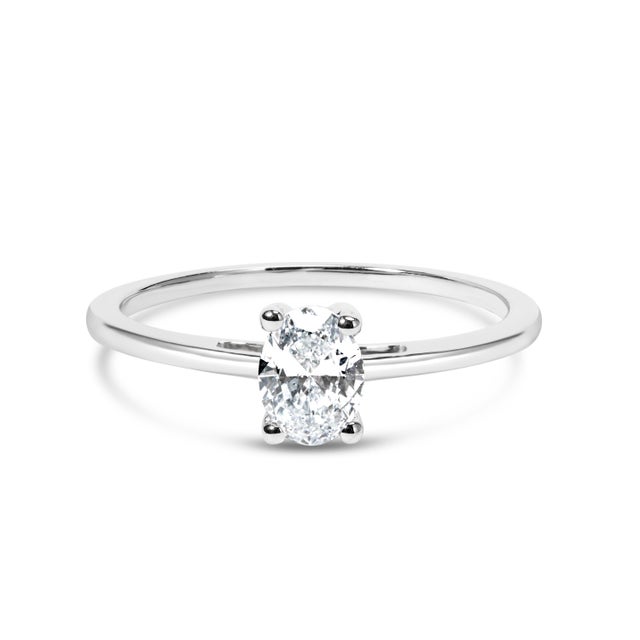 14K White Gold 1/2 Cttw Oval Lab Grown Diamond 4 Prong Solitaire Engagement Ring (F-G Color, VS2-SI1 Clarity) - Size 9 For Sale