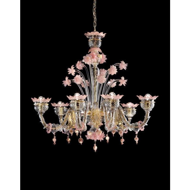 Early 21st Century Venetian Gold and Pink Floral Murano Glass Chandelier For Sale - Image 13 of 13