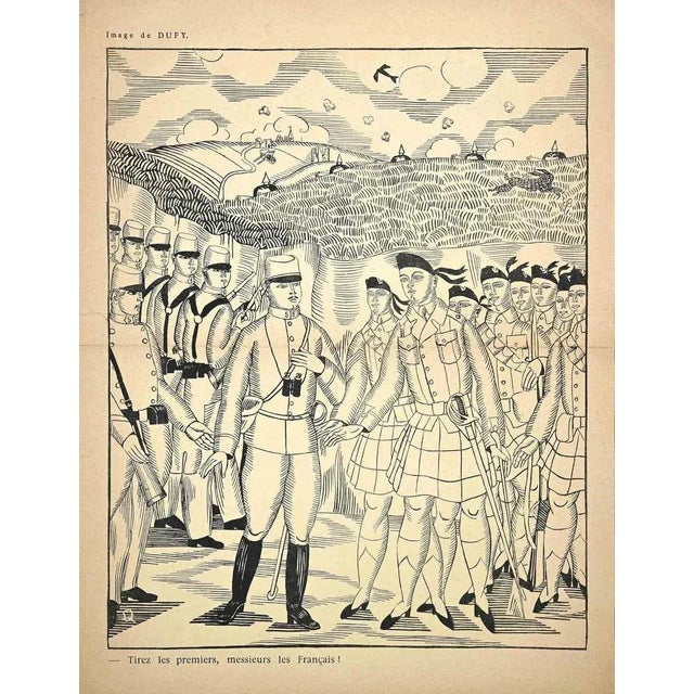 Tirez les Premiers, Messieurs les Français is an Original Woodcut Print realized by Raoul Dufy in the early 20th Century....