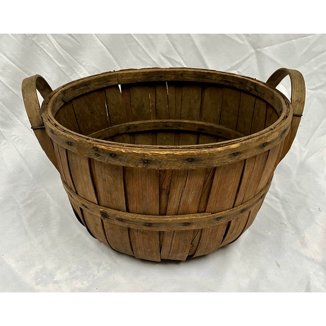 Brown Antique Late 1800s Splint Oak Apple Gathering Basket For Sale - Image 8 of 9