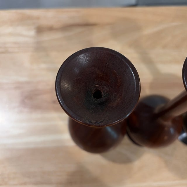 Set of 3 Turned Wood MCM Vases For Sale - Image 9 of 9