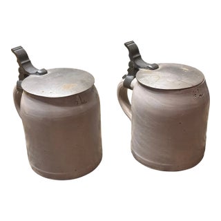 Contemporary Rustic Early German Pottery Steins - a Pair For Sale