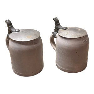 Contemporary Rustic Early German Pottery Steins - a Pair