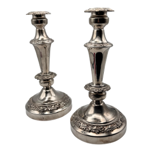 Vintage Pair of Repoussé Silverplate Candlesticks