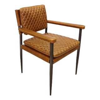 Pasargad Home Capri Top Grain Leather Dining Chair With Armrests For Sale
