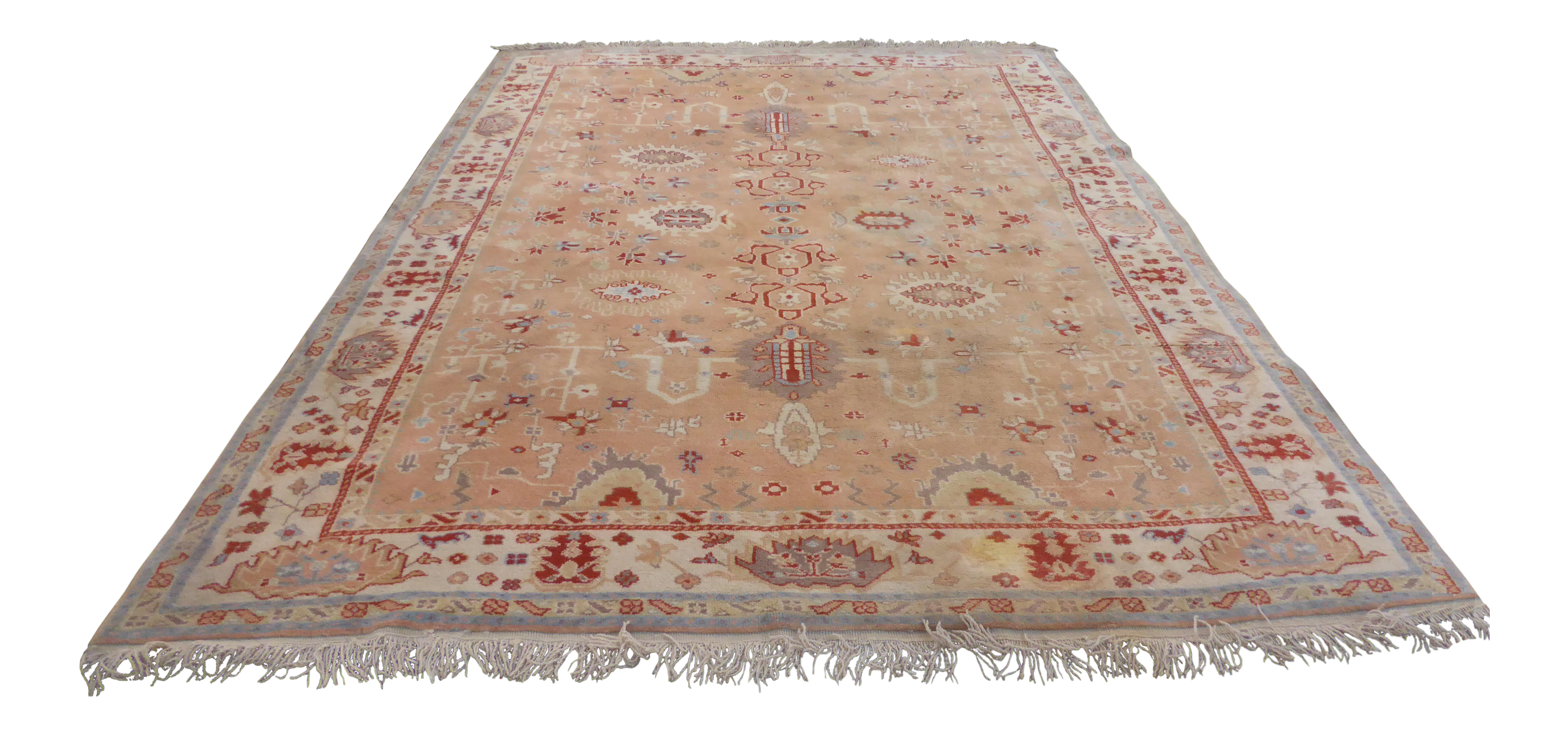 Vintage Hand Knotted Oushak Turkish Large Area Rug - 9′11″ × 13′ - image 0