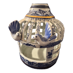 Vintage Blue and White Chinoiserie Porcelain Bird Cage