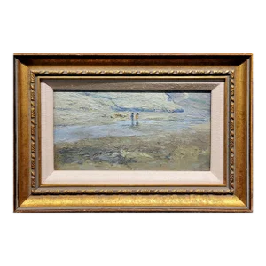 Edgar Keller- Young Couple Playing at the River -C1924 Oil Painting