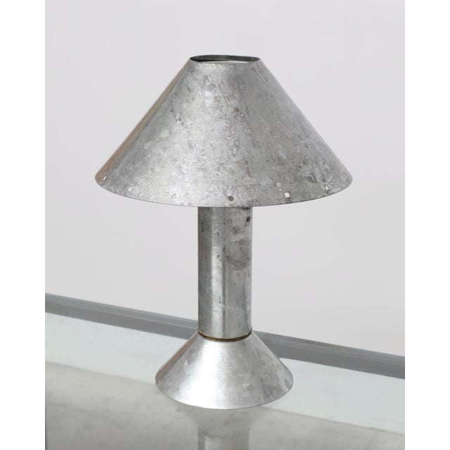Metal 1980s Ron Rezek Galvanized Steel Table Lamp With Brass Accents For Sale - Image 7 of 7
