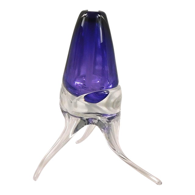 1980s Very Unusual Footed Purple Art Glass Perfume Bottle For Sale