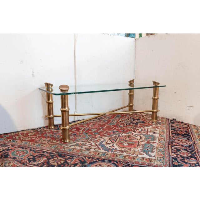 Brass Italian Modern Brass Faux Bamboo Coffee Table For Sale - Image 8 of 8