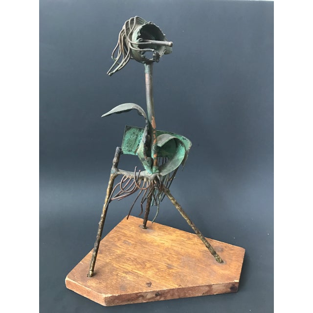 Brutalist abstract, bronze ,mixed metals sculpture mounted to wood base. Very well executed, intense presence. c.1965...