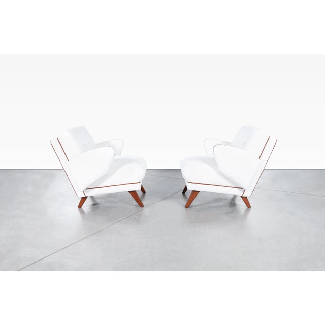 1950s Mid-Century Modern Lounge Chairs in Boucle & Leather For Sale - Image 4 of 12