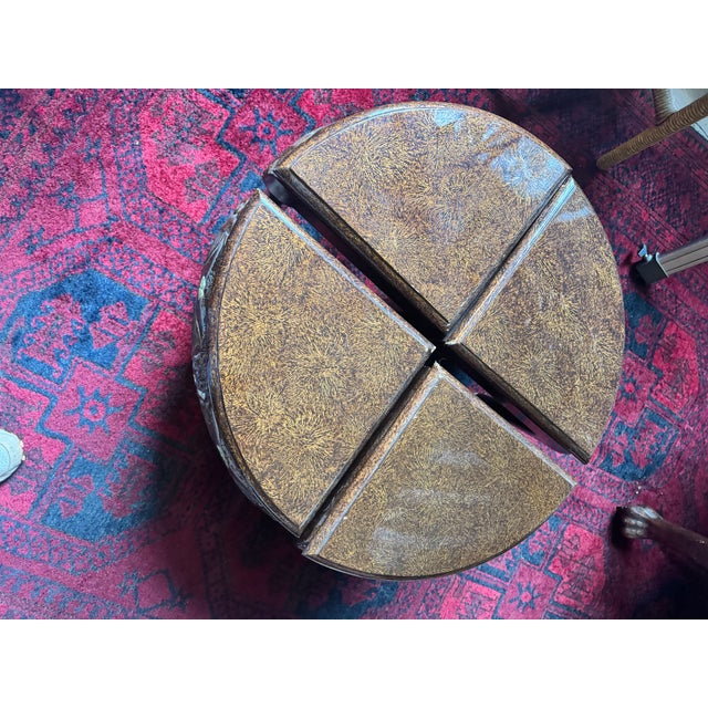 Vintage Chinese Chinoiserie Lacquer Round Cocktail Table & 4 Nesting Stools | Court Beauty Garden Scene For Sale - Image 4 of 12