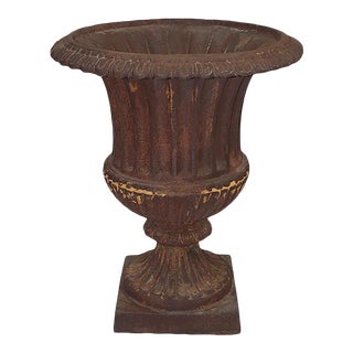 Vintage Garden Urn Cast Iron Campagna Form For Sale