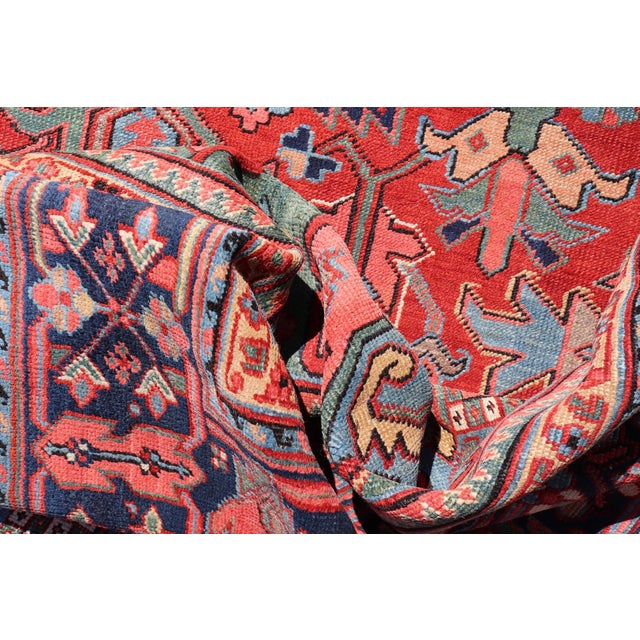 Antique Persian Heriz Serapi Rug With Central Medallion and Geometric Design 9'0 X 12'0 For Sale - Image 10 of 12