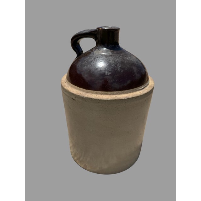 Antique American Salt-Glazed Stoneware Jug With Albany Slip Shoulder, Circa 1890 For Sale - Image 9 of 12