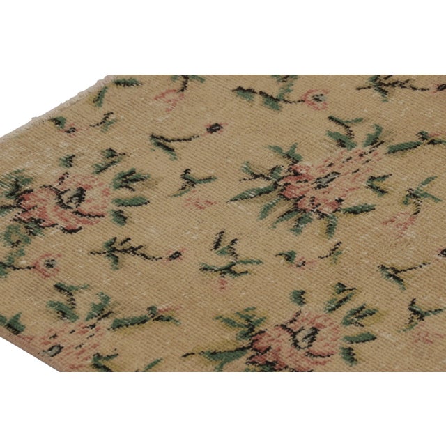 Traditional Vintage Distressed Runner Rug, Gold With Soft Pink Floral Pattern - Rug & Kilim For Sale - Image 3 of 8
