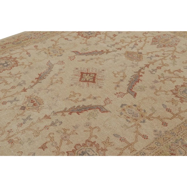Late 20th Century Rug & Kilim’s Distressed Style Rug in Beige-Brown and Green Geometric Patterns For Sale - Image 5 of 7