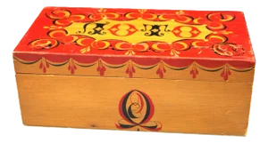 Mid 20th Century Vintage Wood Display Box With Polychrome Lacquer Design