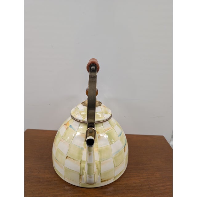Mackenzie Childs Mid 20th Century MacKenzie Childs Yellow and Cream Parchment Checkered Tea Kettle For Sale - Image 4 of 9