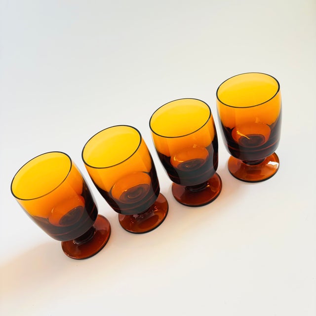Mid-Century Modern Vintage Amber Wine Goblets - Set of 4 For Sale - Image 3 of 10