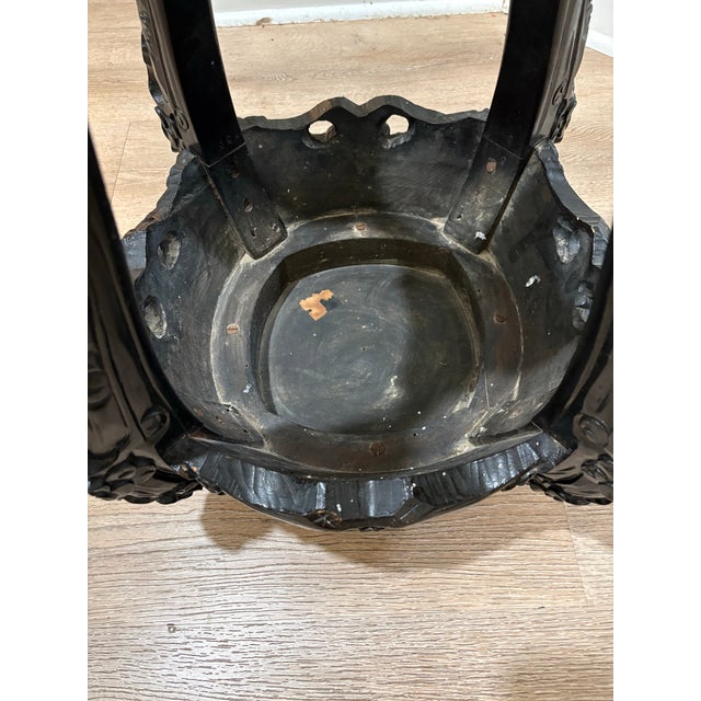 Vintage Mid 20th Century Asian Hand-Carved Ebonized Wood Plant Stand / Accent Stool / Side Table For Sale In Austin - Image 6 of 12